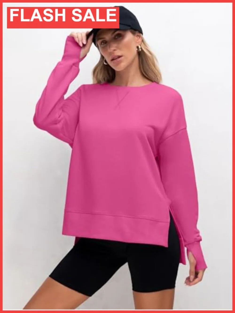 Oversized Lightweight Long Sleeve Crewneck Sweatshirt Side Split Pullover